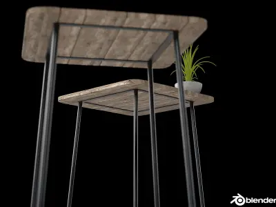 French post industrial style wood and steel table 3D model