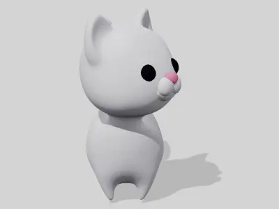 White cute cat  Low-poly 3D model