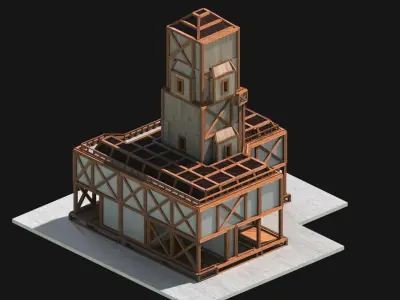 Medieval Low Poly Building Castle Wooden Village Stone House 17 Low-poly 3D model