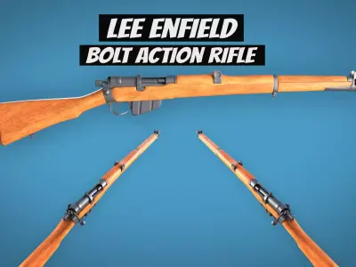 Lee Enfield Bolt Action Rifle LowPoly Firearm  3D Model Low-poly 3D model purchase