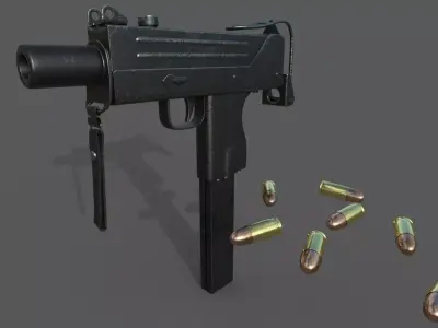 MAC-10 Game Ready gun with bullets Low-poly 3D model