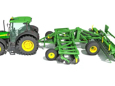 Tractor with Seed Drill 3D model 5