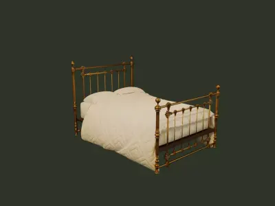 Gold Classic Metal Bed 3D model