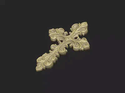 pattern cross Jesus church pray ornate wall floral symbol  3D print model