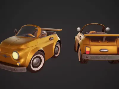 Fiat 500 cartoon stylized Low-poly 3D model