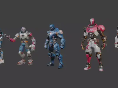 Cyberpunk Combat Androids LowPoly Low-poly 3D model