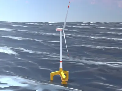 Wind turbine with Tripile Offshore Foundation E1 H-132 RD-172 m Low-poly 3D model