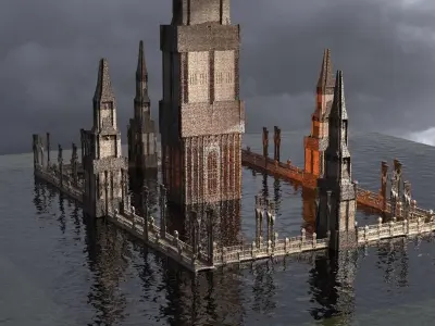 Huge Drake Fort Tower Kitbash Centre  3D model