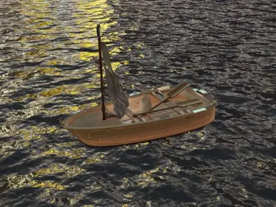 Fishing Boat with Oars - Wooden Skiff - Game Ready  3D model