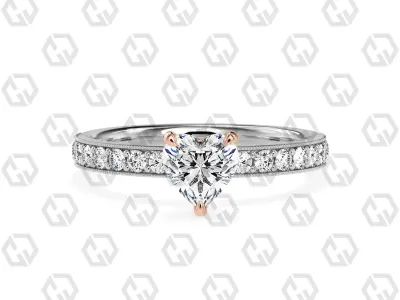 Ring 64 Heart Shape milgrain pave set ring with Gems 3D print model