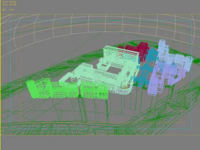 Architecture school building in middle of field 3D model