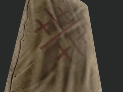 Slavic square leather shield-painted red crosses symbol Low-poly 3D model