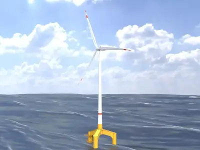 Wind turbine with Offshore Foundation E1 H-163 RD 172m animation Low-poly 3D model