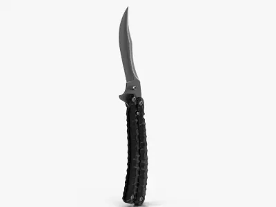 Balisong Butterfly Knife Black Matte Low-poly 3D model