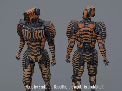 Yellow robot with ribbed armor plates Low-poly 3D model
