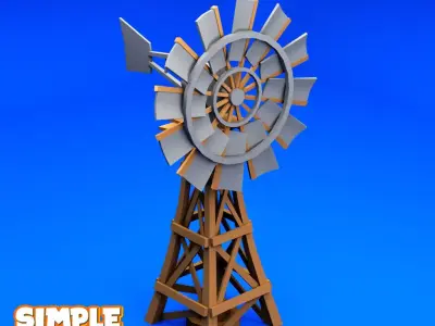 Windmill - Rigged and animated Low-poly 3D model