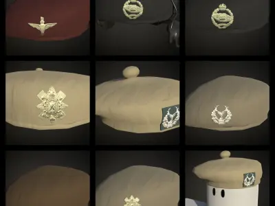British ww2 helmets officier hats side caps and berets 3D Model Pack