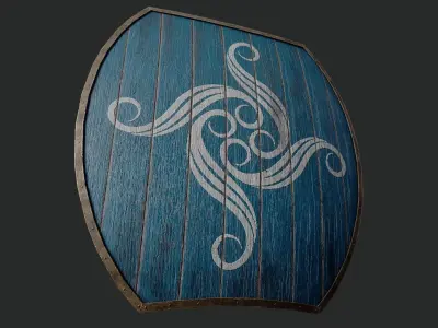 Slavic hybrid shield-painted blue with spiral symbol Low-poly 3D model