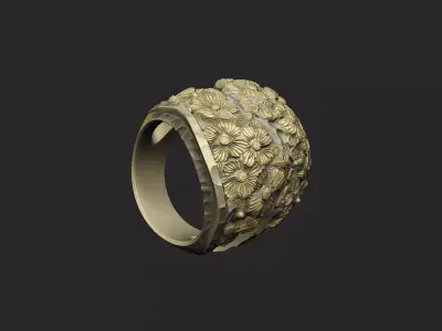 Cluster flower ring design Victoria organic queen women 3D print model