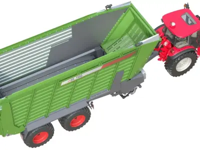 Tractor and Fendt Trailer Low-poly 3D model
