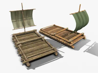 Wooden Raft 3 Low-poly 3D model