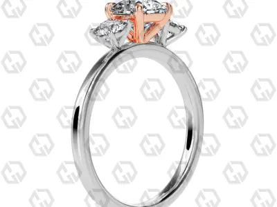 Ring 110 Radiant Shape 3 stone ring with round 3D print model