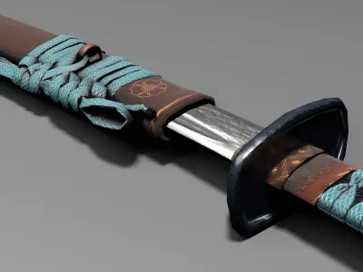 Katana samurai sword Low-poly 3D model 24
