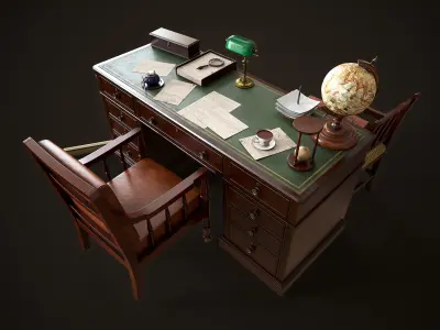 Vintage Office 1930s Asset Pack Low-poly 3D model