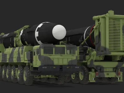 Hwasong-15 Transporter Erector Vehicle with Intercontinental Ballistic Missile Clean 3D model
