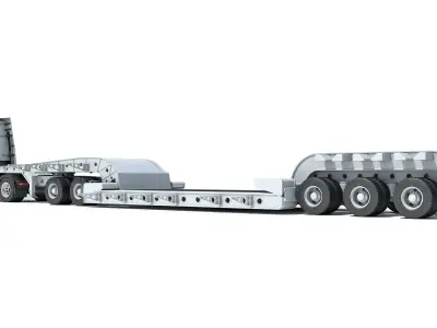 Truck with Lowboy Trailer 3D model 4