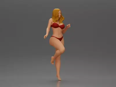 Stylized female figure posed dynamically in minimal attire 3D print model