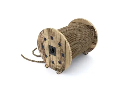 WOODEN ROPE PULLEY Low-poly 3D model