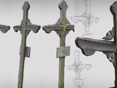 old wooden cross Low-poly 3D model