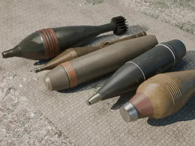 Mortar Shell Pack - 5 Bombs Low-poly 3D model