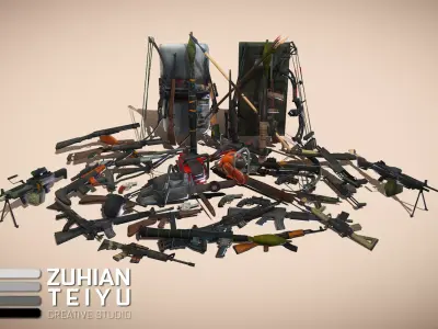 Lowpoly Apocalypse Weapons Low-poly 3D model