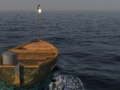 Ship 3D Model boat with lamp Low-poly 3D model