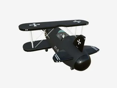 Airplane Cartoon A04 Black - Classic Aircraft Low-poly 3D model