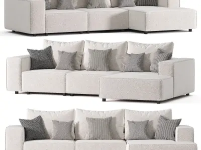 Left Hand 3 Seater Modular Linen Corner Sofa Beige APRICA 3D model