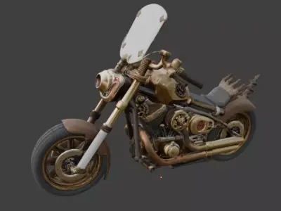 Steampunk Mechanical Dragon Chopper Motorcycle Low-poly 3D model