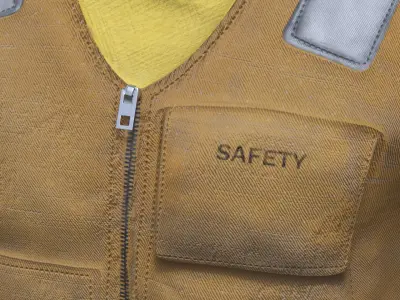 Reflective Industrial Worker Vest with Zipper Yellow Used 3D model