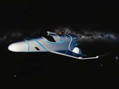 Spaceship Low-poly 3D model flying in night sky Low-poly 3D model
