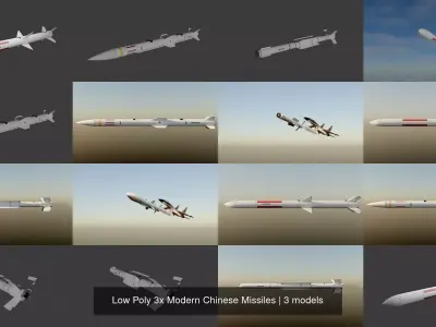 Low Poly 3x Modern Chinese Missiles 3D Model Collection