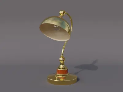 Vintage gold metal desk lamp with wooden trims Low-poly 3D model