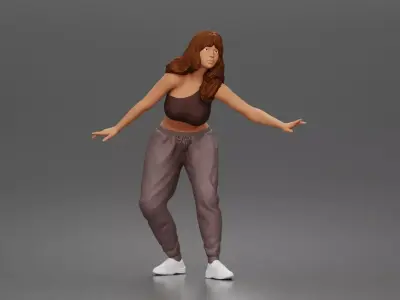 Skater girl balances gracefully wearing crop top jogger pants 3D print model
