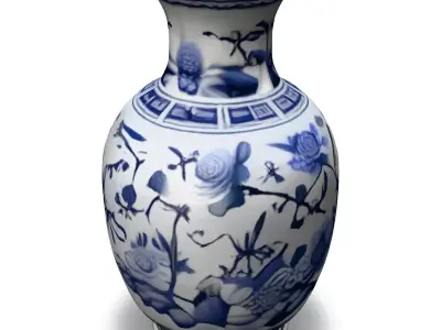 Blue and White Porcelain Vase Low-poly 3D model