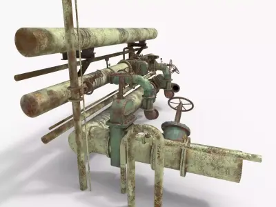 Old Rusty Water Control Valves And Pipes 3D model