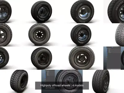 Highpoly offroad wheels 3D Model Pack