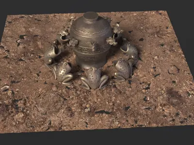 Ancient Chinese Seismograph on Ground 3D model