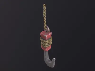 Hook with rope Low-poly 3D model