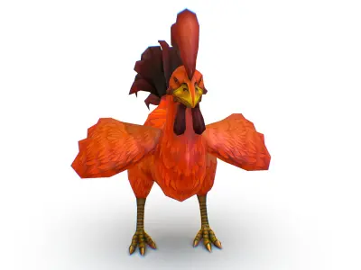 Red Rooster Dark Tail Feathers And Yellow Beak Low-poly 3D model